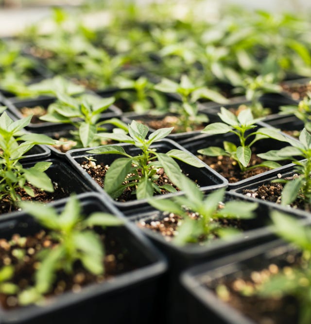 Image d'un plateau de semis de plantes végétales, germinant et poussant vigoureusement après avoir été traités avec Agri-Ozmoz, un hydro-rétenteur naturel. Les semis bien développés et les plantules en bonne santé témoignent de l'efficacité de ce produit pour la gestion de la sécheresse en horticulture et en agriculture. L'utilisation d'Agri-Ozmoz a permis aux semis de bénéficier d'une irrigation durable et réduite, ce qui favorise une germination optimale et une croissance saine des plantes. Cette visualisation représente l'impact positif d'Agri-Ozmoz sur les semis et la germination des plantes, et souligne la nécessité d'innover pour préserver l'environnement et cultiver de manière responsable des plantes végétales.
